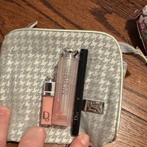 Dior Lip Trio with Silver Houndstooth Pouch - Nude Peach & Clear